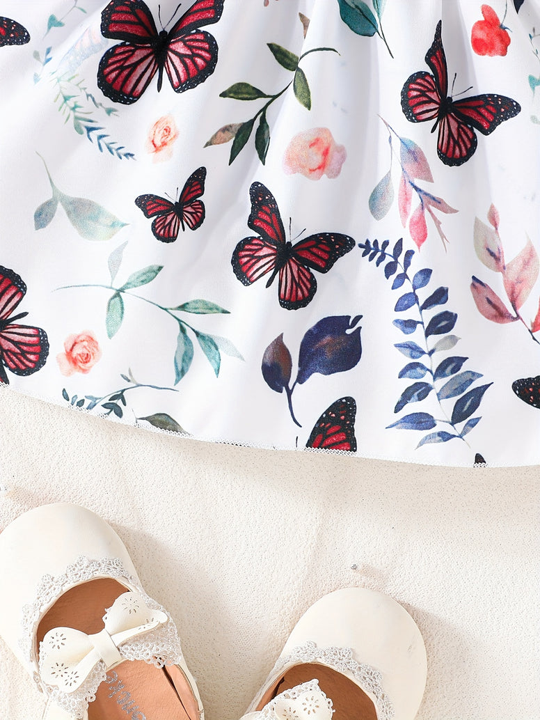 Baby's Cartoon Butterfly Leaves Pattern Dress: The Perfect Holiday Gift for Toddler Girls