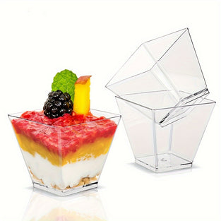 10pcs, Mini Dessert Cups, Small Plastic Dessert Cups, Square Round Shooter Dessert Cups, Disposable Clear Plastic Parfait Appetizer Cup, Summer Kitchen Gadgets, Kitchen Accessories, Party Supplies