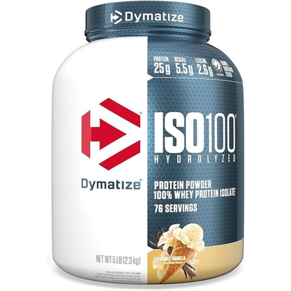 مسحوق بروتين مصل اللبن المعزول المائي 100% من Dymatize Iso100 بنكهة الفانيليا اللذيذة خالٍ من الجلوتين والدهون 2.3 كجم