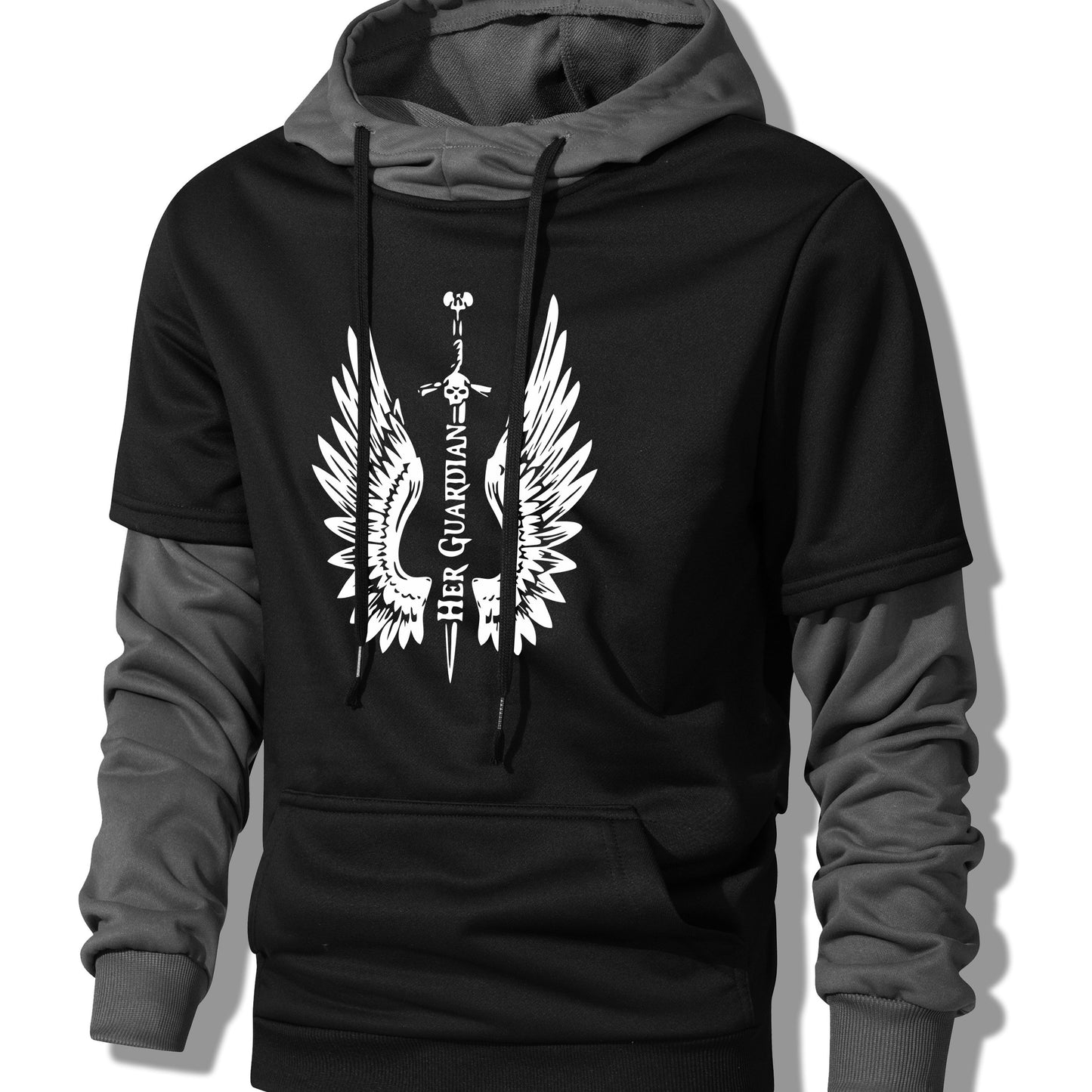 Sword and Wings Men's Long Sleeve Hoodie: Street Casual Fashion for Fall and Winter