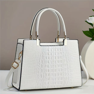 Elegant Fashion Ladies' Tote Handbag, Faux Leather Crocodile Pattern, Stylish Women's Purse With Shoulder Strap