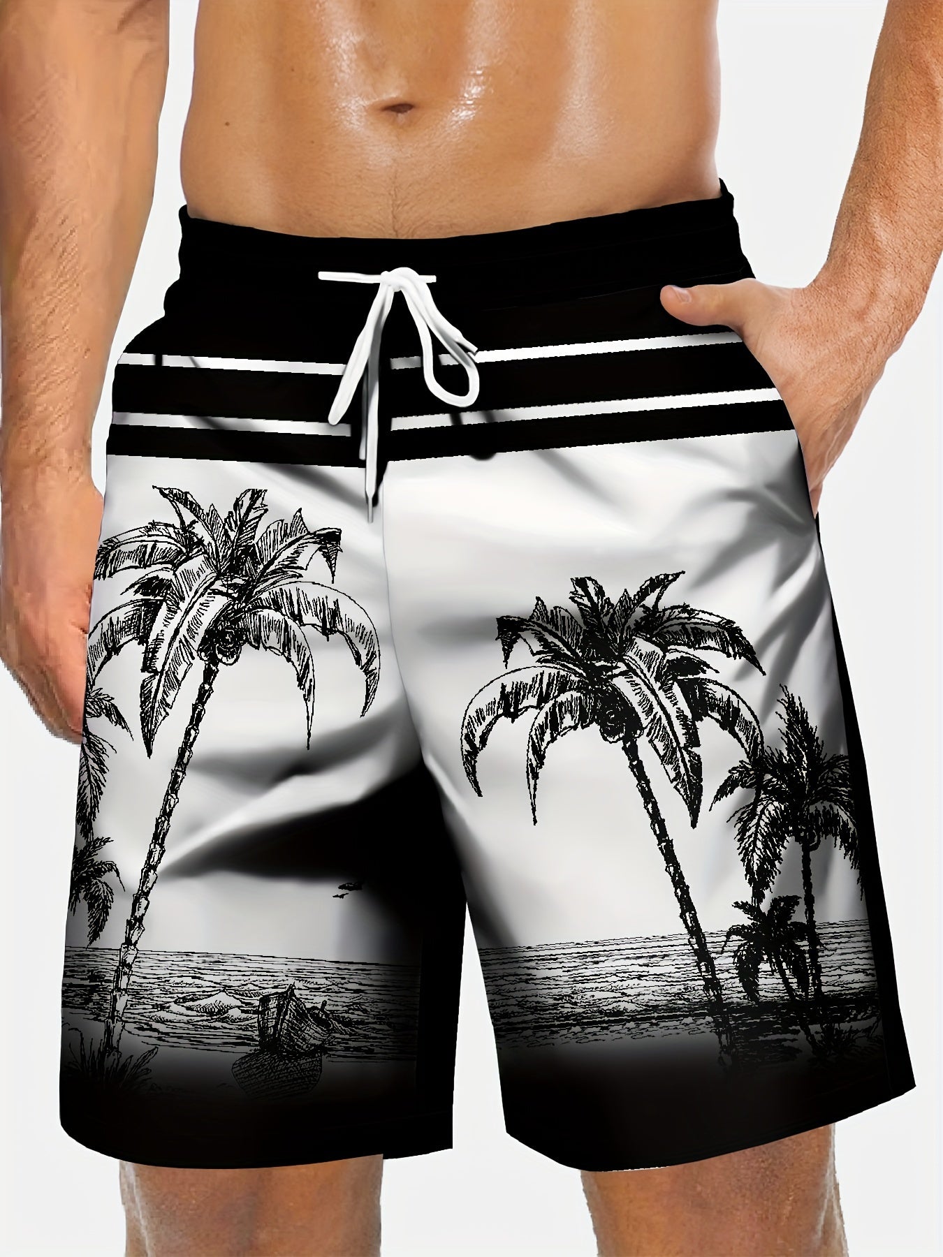 Coconut Paradise: Men's Casual Beach Shorts with Tropical Print