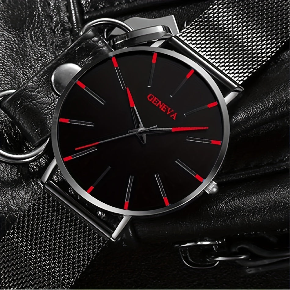 Ultimate Elegance: Men's Fashion Ultra-Thin Stainless Steel Mesh Belt Quartz Wrist Watch