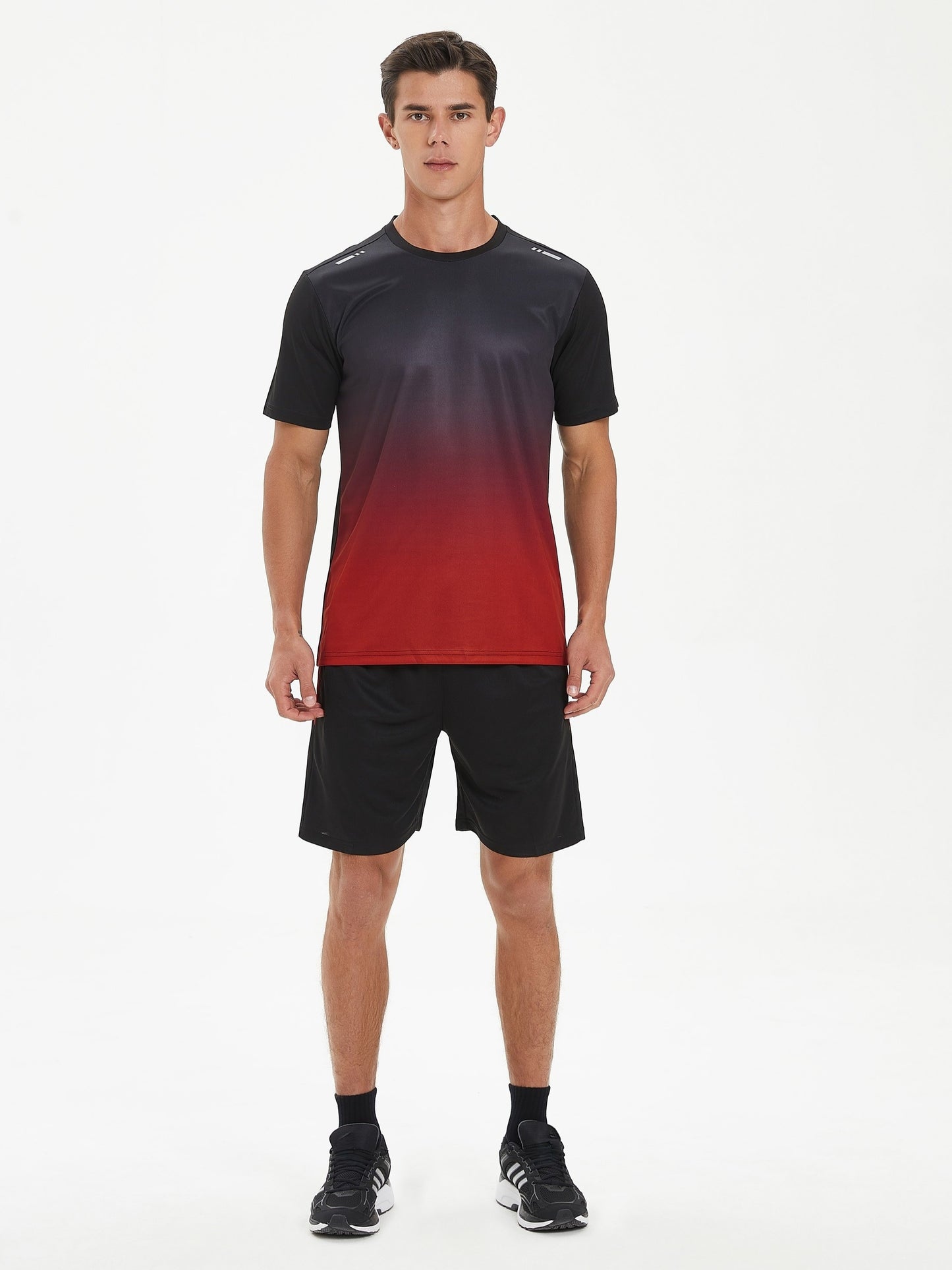 Men's Gradient Sports Set: Quick Dry Ice Silk T-Shirt and Shorts for Running, Basketball, and Fitness