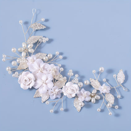 1Pc Flower Bride Wedding Hair Vine Faux Pearl Bridal Hair Piece Leaf Hair Accessories Rhinestone Headband For Women And daily uses