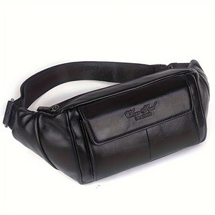 1pc Genuine Leather Crossbody Bag, Cowhide Sports Casual Waist Bag