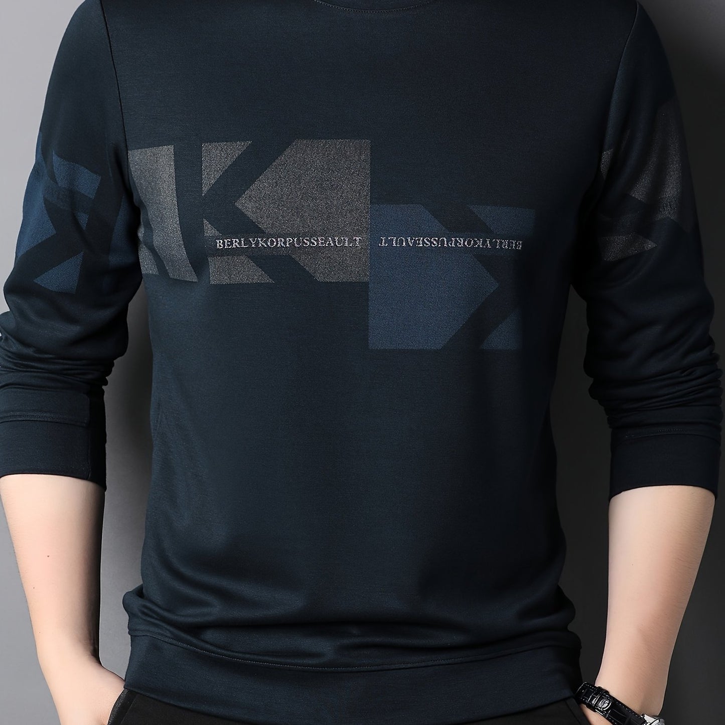 Modern Geometric Men's Crew Neck Sweatshirt: Graphic Design for Fall/Winter