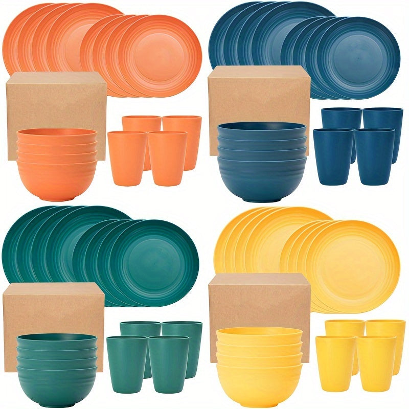 Plastic Dinnerware Set Microwave Dishwasher Safe Sturdy and Versatile for Everyday Use 16 Pieces