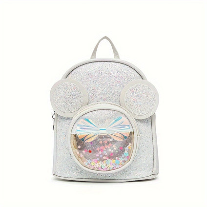 1pc New Sequin Backpack, Cute Cartoon Faux Backpack, Cute Sequin College Bag