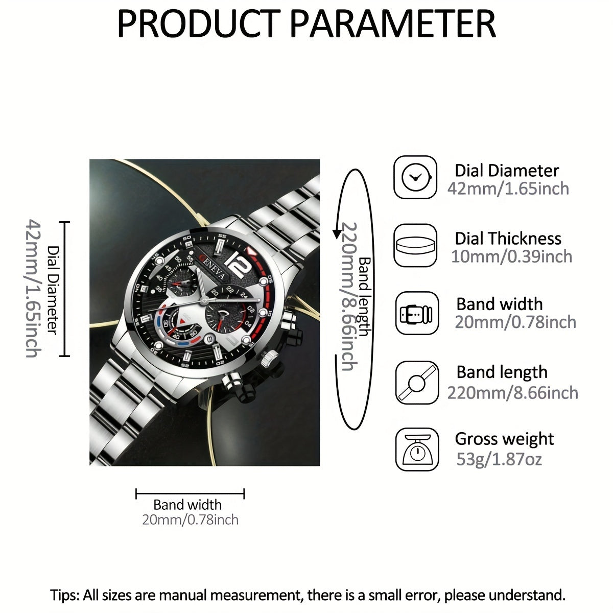 2-Piece Sporty Men's Business Stainless Steel Quartz Wristwatch and Bracelet Set - Father's Day Gift