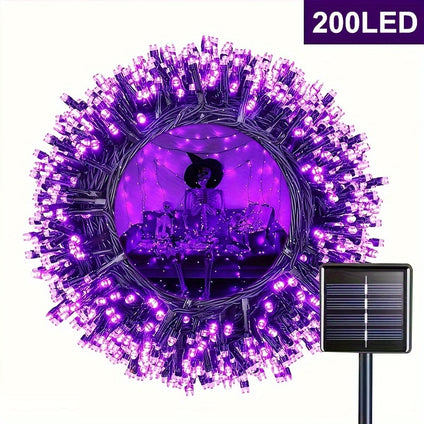 1pc Purple Solar Light, Outdoor 100 LEDs 10.06meter Solar String Light, Black Wire 8 Modes, Solar Fairy Light, Horror Party Tree Wedding Garden Decoration Halloween Decoration Christmas Decoration