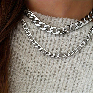 Punk Stainless Steel Layered Chain Necklace for Everyday Chic
