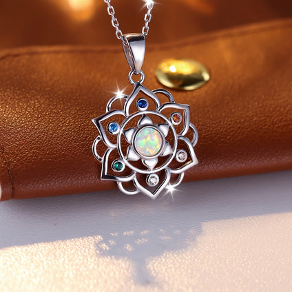 Stunning White Opal Lotus Pendant Necklace for Women