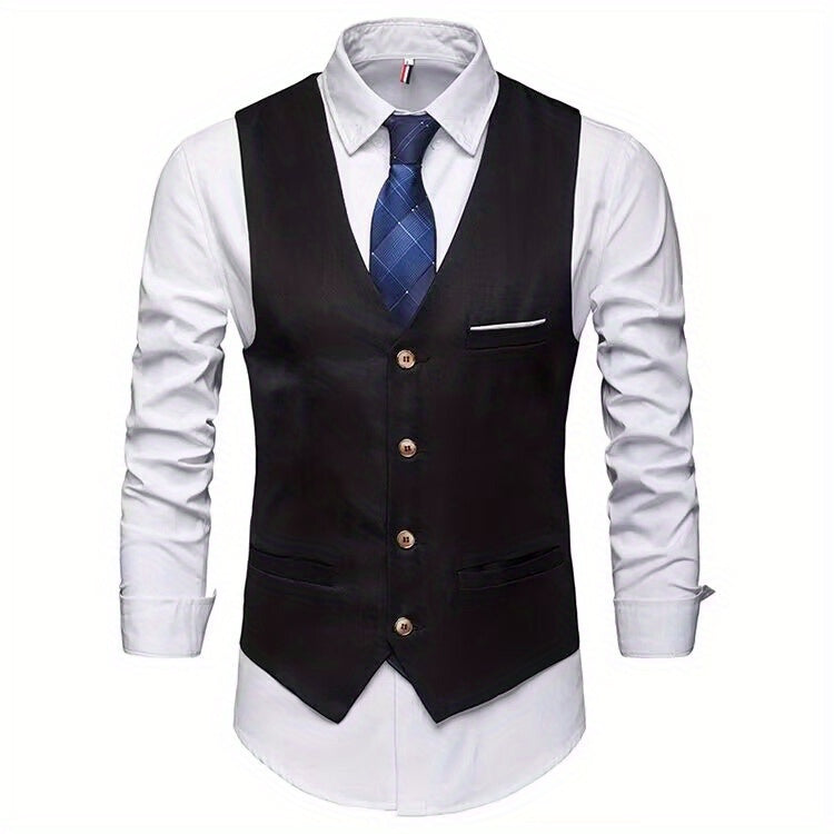 Men's Casual Retro Style Solid Color V-Neck Smart Suit Vest: The Perfect Waistcoat for Dinner Suit Match