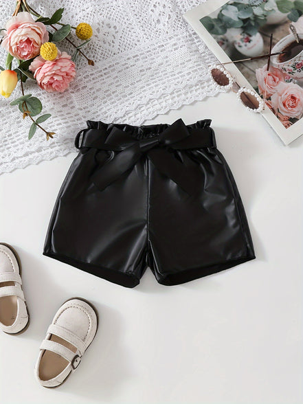 Baby's Stylish Faux Leather Shorts: Durable Elastic Waist Bottoms for Infant Toddler Girls - Perfect for Summer!