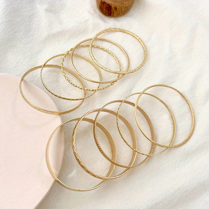 10pcs/Set Bohemian Style Luxury Golden Color Bracelet Bangle 14K Gold Plated Jewelry Gift