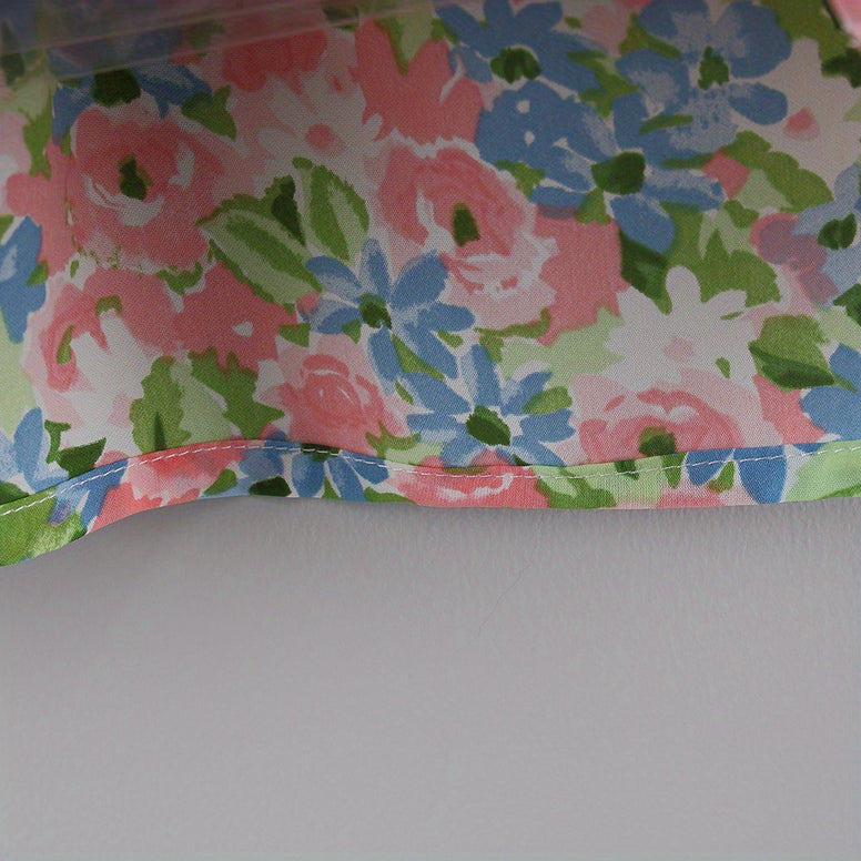 Sweet Baby Girls Flower Print Puffy Cami Dress with Bow Hat - Perfect for Beach Holidays!