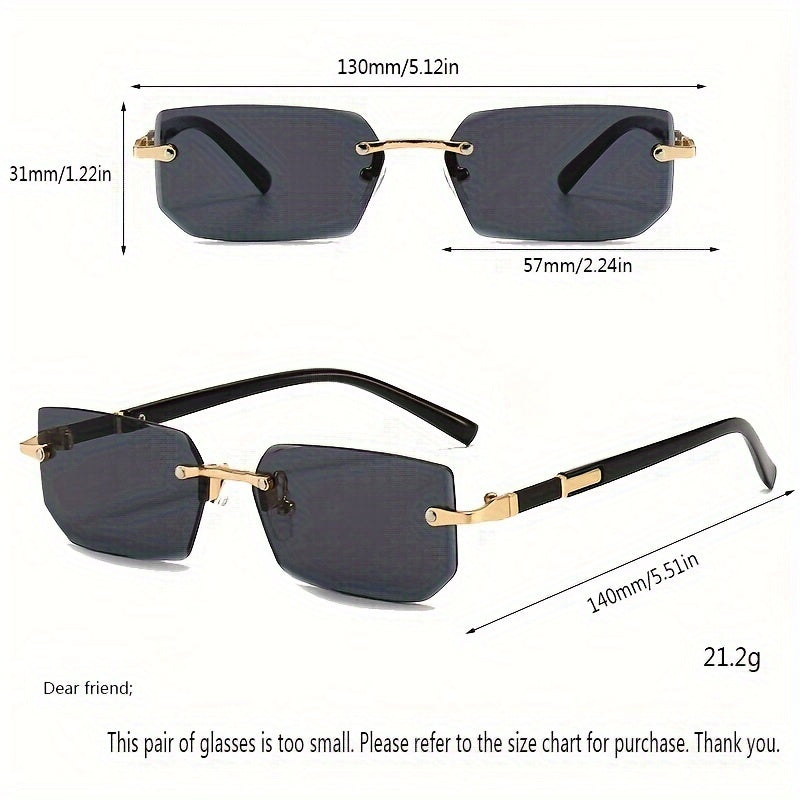 Vintage Stylish Rimless Gold Frame Black Hip Hop Sunglasses for Men