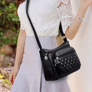 1pc Simple Fashion Business Shoulder Bag, Multi-layer Soft PU Leather Crossbody Bag