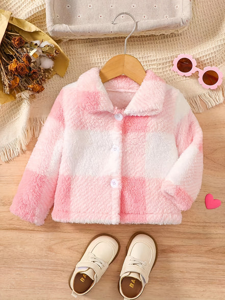 Cozy Chic: Baby Girls' Fuzzy Plaid Jacket