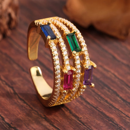 18k Plated Vintage Cuff Ring with Shining Zirconia