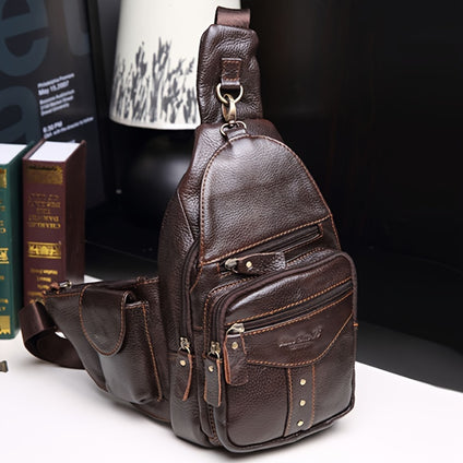 1pc Men's Genuine Leather Sling Bag, Crossbody Chest Casual Bag