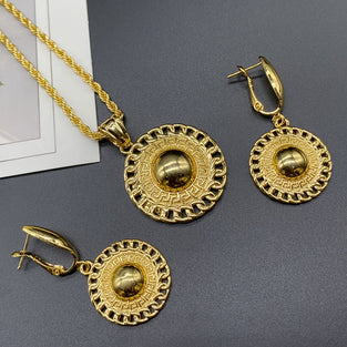 1 Pair Earrings And 1pc Pendant Necklace Set, Round Discs Shaped Jewelry Set, Perfect For Daily Wear Or Party Accessories