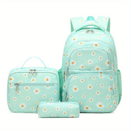 3pcs School Bag Set, Daisy Pattern Backpack, Lunch Bag, Pencil Case Set For Boys Girls, School Season Gift