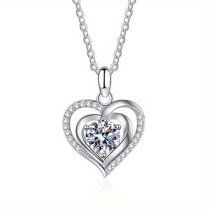 Love Heart Moissanite Necklace 925 Sterling Silver Luxury Necklace Christmas Valentine's Day Mothers Day Jewelry Gifts For Girls Mother Wife