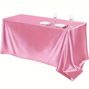 1pc, Polyester Tablecloth, Solid Color Satin Tablecover, Waterproof And Oil-proof Tablecover, Rectangle Simple Style Table Cloth, Camping Tablecloth, For Picnic Or Holiday Party, Home Decor, Camping Accessories, Wedding Banquet Party Decor