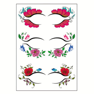 1 Sheet 3 Pairs Fashion Colored Eyeliner Eyeshadow Eyelash Tattoo Stickers For Women, Music Festival Party Dance Performance Art Makeup Eye Temporary Tattoo, Disposable Fast Makeup Waterproof And Sweatproof Eyeliner Tattoo Stickers