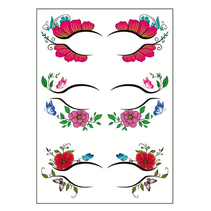 1 Sheet 3 Pairs Fashion Colored Eyeliner Eyeshadow Eyelash Tattoo Stickers For Women, Music Festival Party Dance Performance Art Makeup Eye Temporary Tattoo, Disposable Fast Makeup Waterproof And Sweatproof Eyeliner Tattoo Stickers