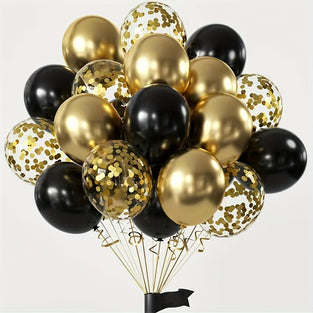 16pcs Black Golden Confetti Latex Balloons, Wedding Decor, Birthday Party Decor, Anniversary Decor, Graduation Decor, Holiday Decor, Mother's Day Decor, Indoor Outdoor Decor, Home Decor, Room Decor