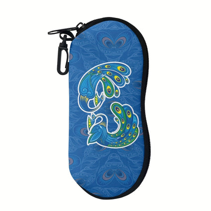 1pc Peacock Pattern Print Sunglasses Bag, Portable Zipper Eyeglass Pouch With Belt Clip, Perfect Carrying Glasses Case