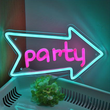 1pc Arrow With Party LED Wall Neon Sign Light, For Pub Event Shop Decoration 11.18''*6.65''(Wiring Part Random)