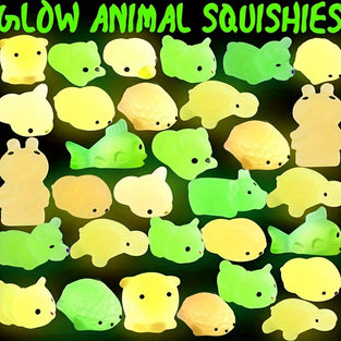 12pcs Mochi Squish Toys, Mini Glow-in-the-Dark Animal Squishies, Random Cat Designs - Perfect Kids Party Favors And Bag Stuffers