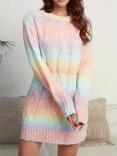 Gradient Color Cable Knit Sweater, Casual Long Sleeve Top For Fall & Winter, Women's Clothing