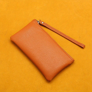 Simple Long Zipper Wallet, Lychee Pattern PU Leather Clutch Bag Mobile Phone Bag, Simple Ultra-thin Multifunctional Storage Bag