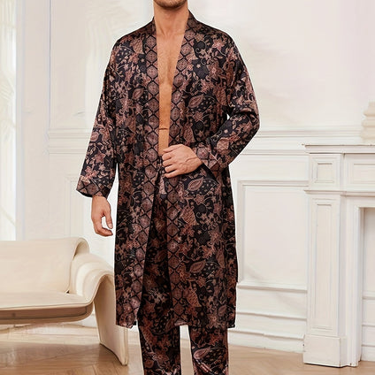 Super Stylish Men's Vintage Floral Robe Set: Must-Have Nightgowns for Spring, Summer, Fall