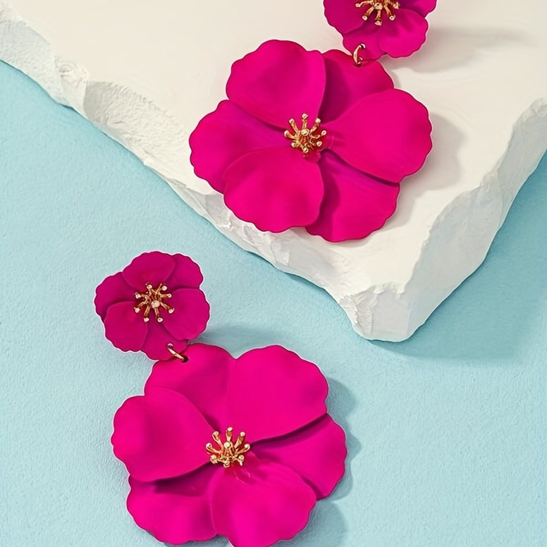 Bohemian Pink Flower Dangle Earrings: The Perfect Ornament for Vocation Parties