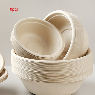 10pcs Disposable Bowls, Food Grade Tableware, Paper Bowls, Ramen Bowls, Soup Bowls, Hot Pot Dipping Bowls, Round Ramen Bowls, Pulp Salad Bowls, For Home Restaurant Picnic Party, Party Supplies, Tableware Accessories