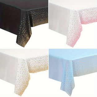 1pc, Tablecloths, Golden Dot Pattern Disposable Tablecloth, Plastic Table Cloth, White Tablecloths - Party, Wedding, Baptism Decorations, Engagement Party Decorations