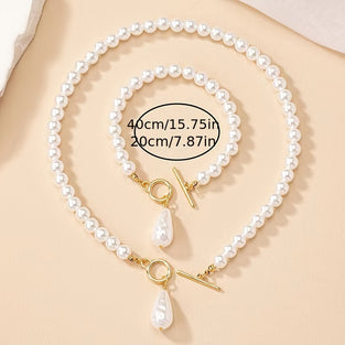 14k Gold Plated Faux Pearl Jewelry Set for Everyday and Special Occasions
