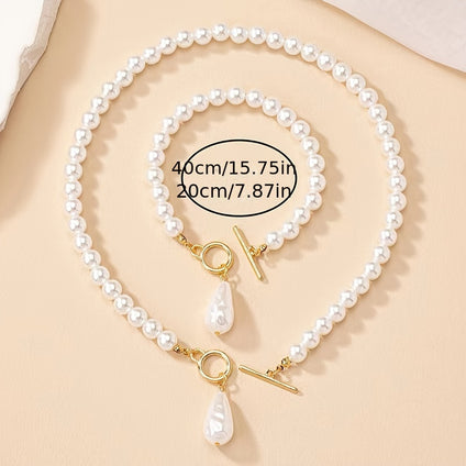 14k Gold Plated Faux Pearl Jewelry Set for Everyday and Special Occasions