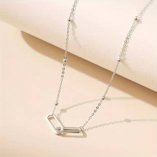 1pc 925 Silver Hollow Ring Link Buckle Pendant Necklace Clavicle Chain Jewelry For Women Gift Box 3.2g