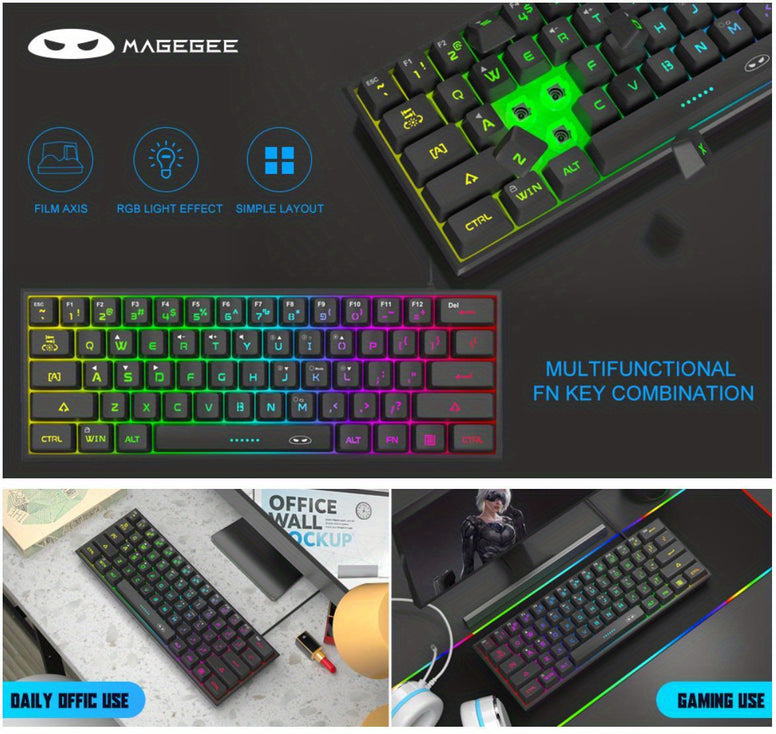 TS91 Mini 60 Gaming Office Keyboard: Waterproof, Compact, RGB Backlit