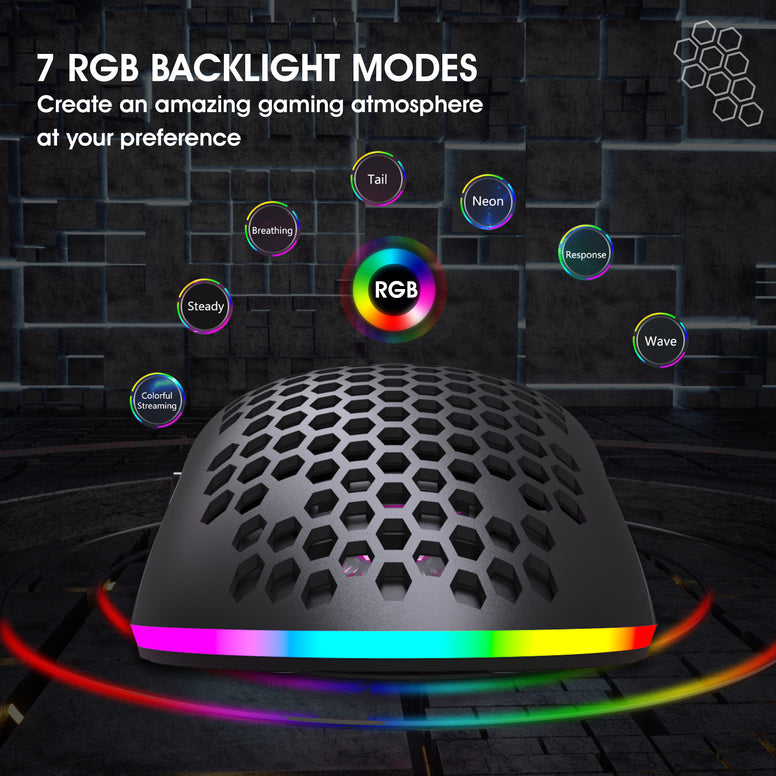 RGB ماوس لاسلكي مضيء قابل لإعادة الشحن بتصميم خلوي