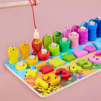 6 in 1 LOGARITHIMIC BOARD, Montessori Activity Toys_ Color , Count, Fishing , Shape, Number And Basic Math. - Kids