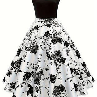 Floral Print A-line Splicing Dress, Elegant V Neck Sleeveless Dress For Spring & Summer, Women's Clothing