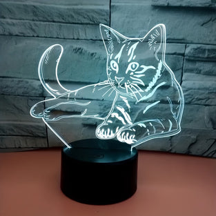 1pc Horizontal Cat Style 3D Night Light, 7-color Visual Touch Desk Light Creative Gift Illusion Desk Light, 5V Christmas Party Wedding Birthday Room Decoration Light